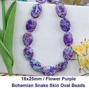 Bohemian Snake Oval Beads - 18x25mm - Flower Purple  7 Beads